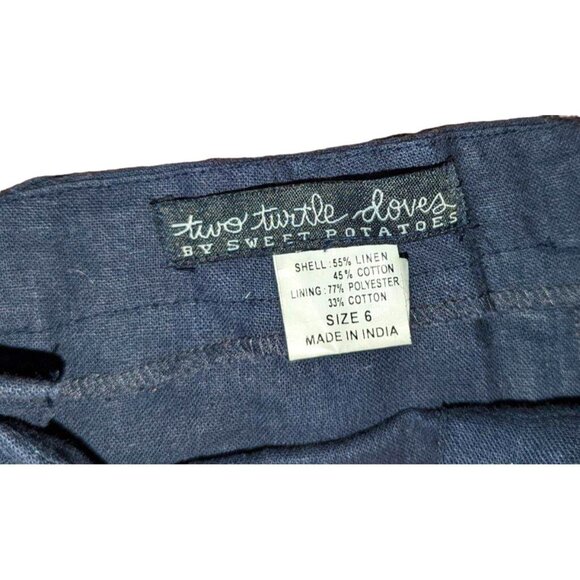 Two Turtle Doves by Sweet Potato Linen Sailor Pants Sz 6 Girls Navy Ribbon Back - Picture 4 of 4